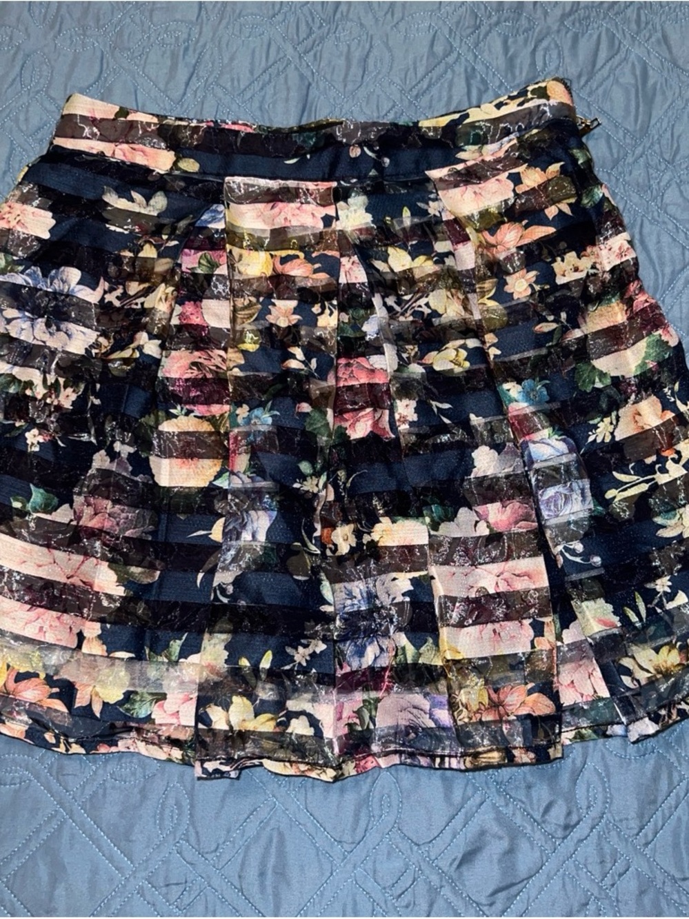 Navy Floral Layered Mini Skirt